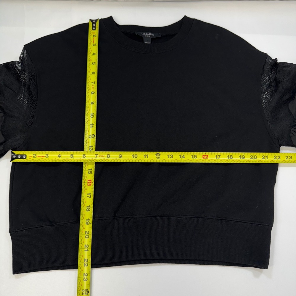 NWOT AllSaints Black Organic Cotton Gracie Sweatshirt Lace Ruffle Sleeve Large - Picture 12 of 15